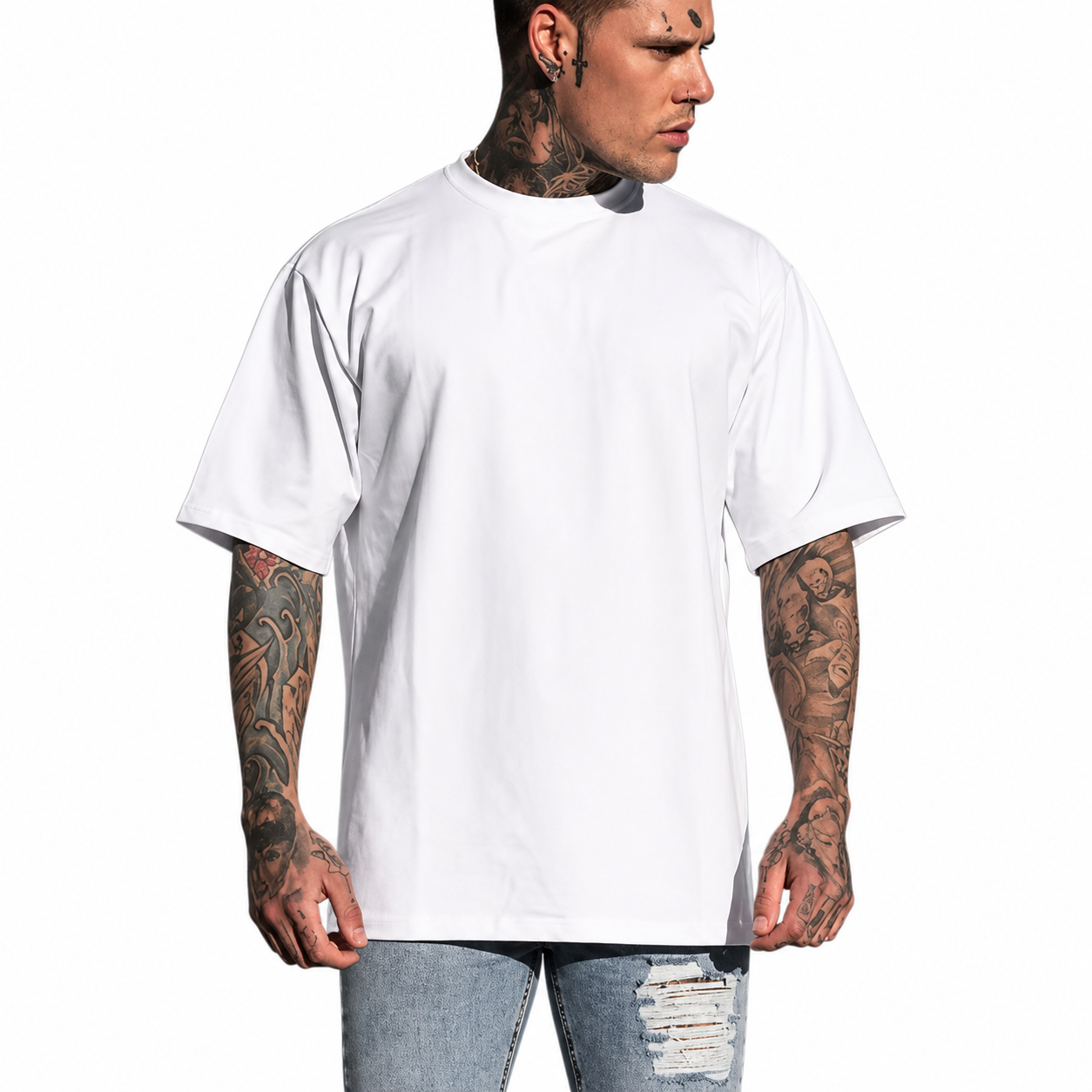 T-shirt Oversize Homme 100% Coton – Blanc & Noir